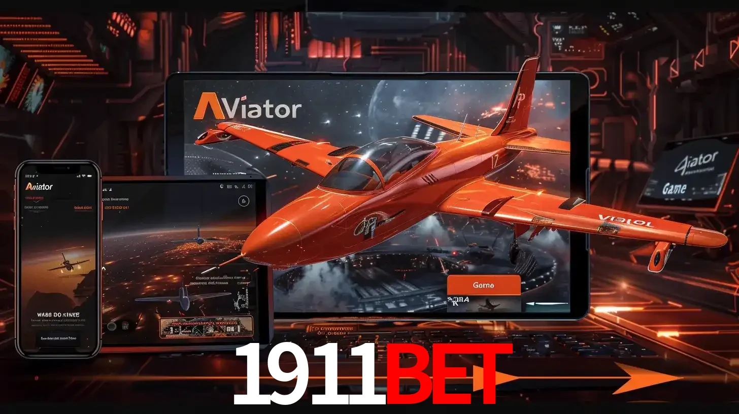 Apresentação tecnológica do jogo Aviator com um avião saindo da tela de um tablet, demonstrando a experiência imersiva em múltiplos dispositivos no 1911BET.