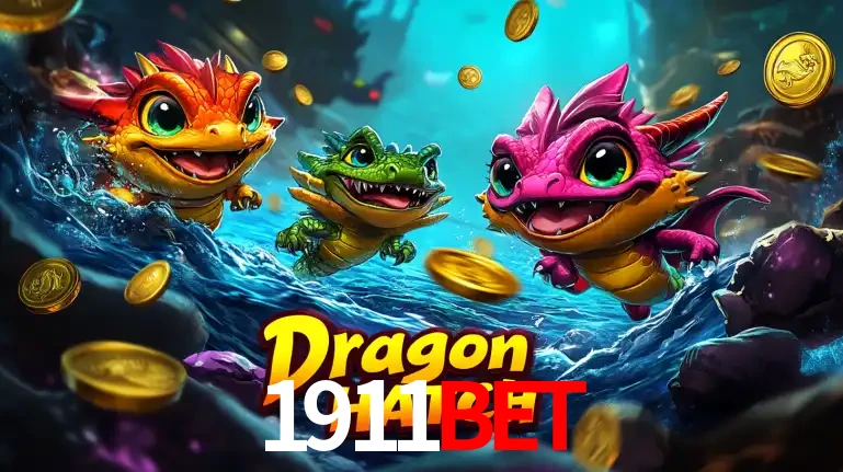 Arte promocional do jogo Dragon Hatch com três adoráveis dragões bebês nadando entre moedas de ouro, um dos slots mais divertidos para jogar no cassino 1911BET.