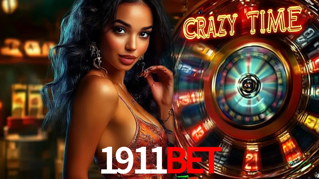 Mulher elegante ao lado da vibrante roda da fortuna do jogo de cassino ao vivo Crazy Time, um dos game shows mais populares e cheios de prêmios do 1911BET.